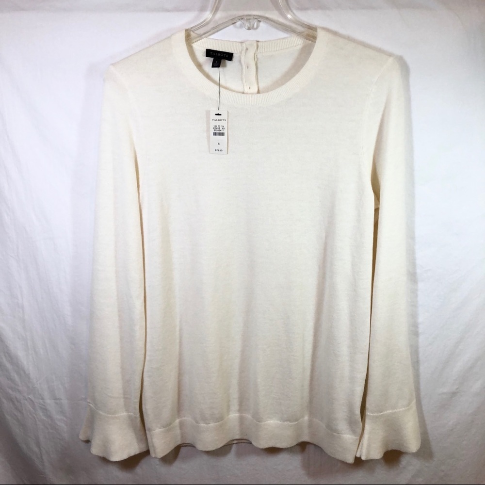 Talbots Cream LS Flared Cuff Pullover Sweater NWT